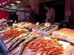 View of a typical fish market in Sicily