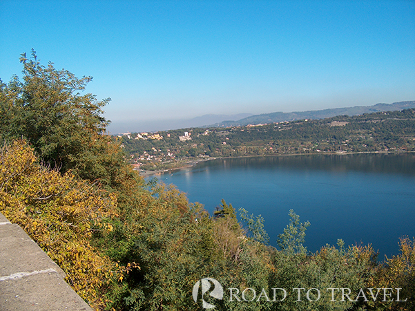 Lake Albano - Rome A view of Lake Albano near Rome from Castel Gandolfo .