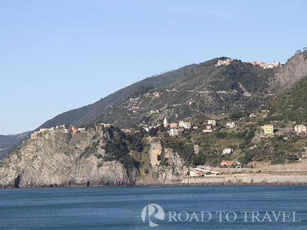 Corniglia - Cinque terre Panoramic view of village of Corniglia from Manarola.