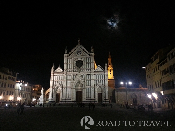 Santa Croce Church by night View of the facade of Santa Croce Church by night.