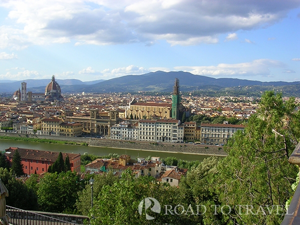 Piazzale Michelangelo A panoramic view of Florence from Piazzale Michelangelo.<br/> This is the best place to take panoramic pictures of the city and is the classic view of Florence used on postcards. You can enjoy the view of most of the main monuments such as the Brunelleschi Dome,<br/> Palazzo della Signoria, Ponte Vecchio, Santa Maria Novella Church and Santa Croce Church.<br/> Any time is the the best time to visit Piazzale Michelangelo, in the morning with a bright sun when you can see clearly all the details,<br/> at sunset when the sun is on the side and provides a romantic color to the city and at night when the main domes and buildings come to life with beautiful lighting.<br/> This place is suggested for your Italy honeymoon packages.