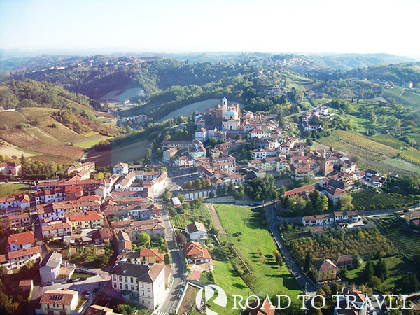 Alba Region Aerial view of hills surrounding Alba during a ballon ride.