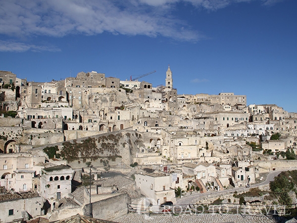 Matera - Panoramic view from Cathedral Panorama of Sassi of Matera with the bell tower of the Cattedrale di Matera at its highest point.