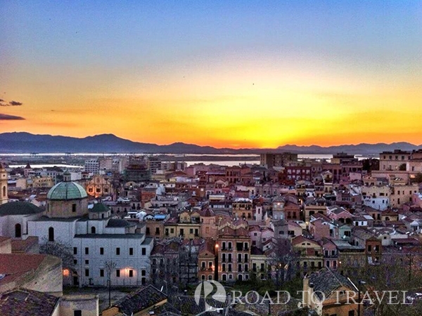 Sunset in Sardinia Panorama of Cagliari.