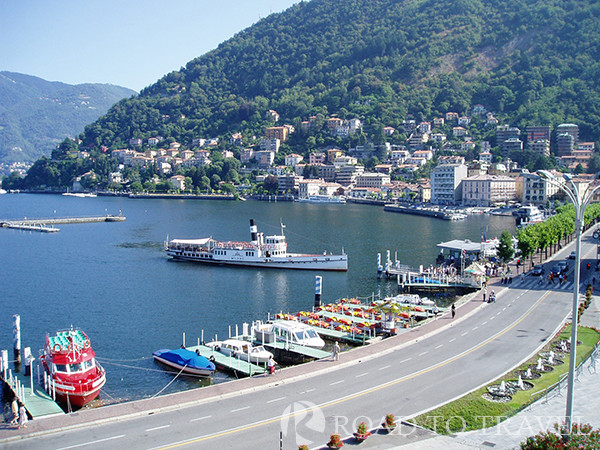 Como Lakefront View of the Como lakefront and the hill of Brunate from the Hotel Metropole & Suisse